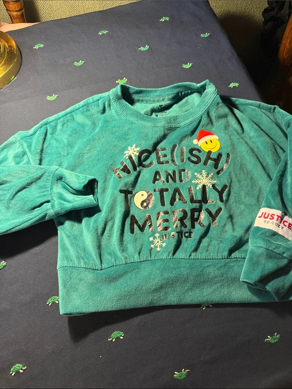 Justice Teal Green 'Nice(ish) and Totally Merry' Kids Sweatshirt